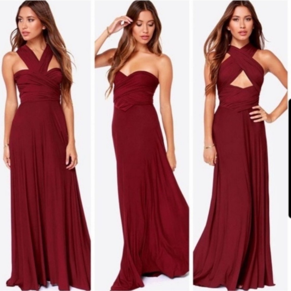HEMMED for 5’2”-5’4” Lulu’s Tricks of the Trade Burgundy Dress